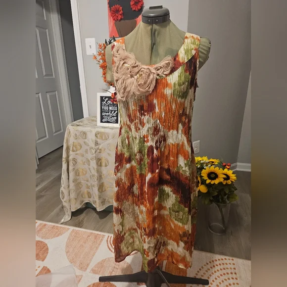 Sunny Leigh Floral Multicolor Sleeveless Dress Sheer Sz Large - Picture 2 of 10